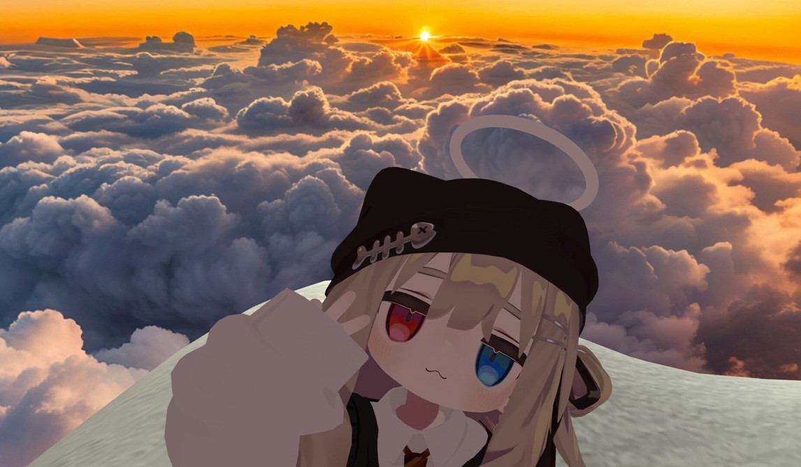雲海と夕日を背景にしたYudofuのVRChatアバター